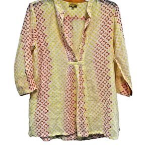 Roller Rabbit Women Blouse Cotton 3/4 Sleeve Length top Orange Yellow Sz M‎